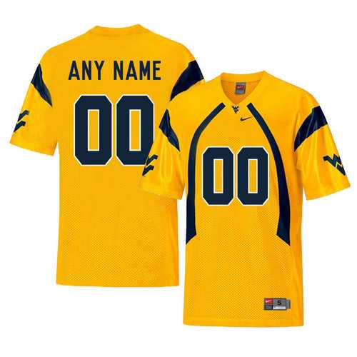 Mens West Virginia Mountaineers Gold Customized College Football Jersey->customized ncaa jersey->Custom Jersey